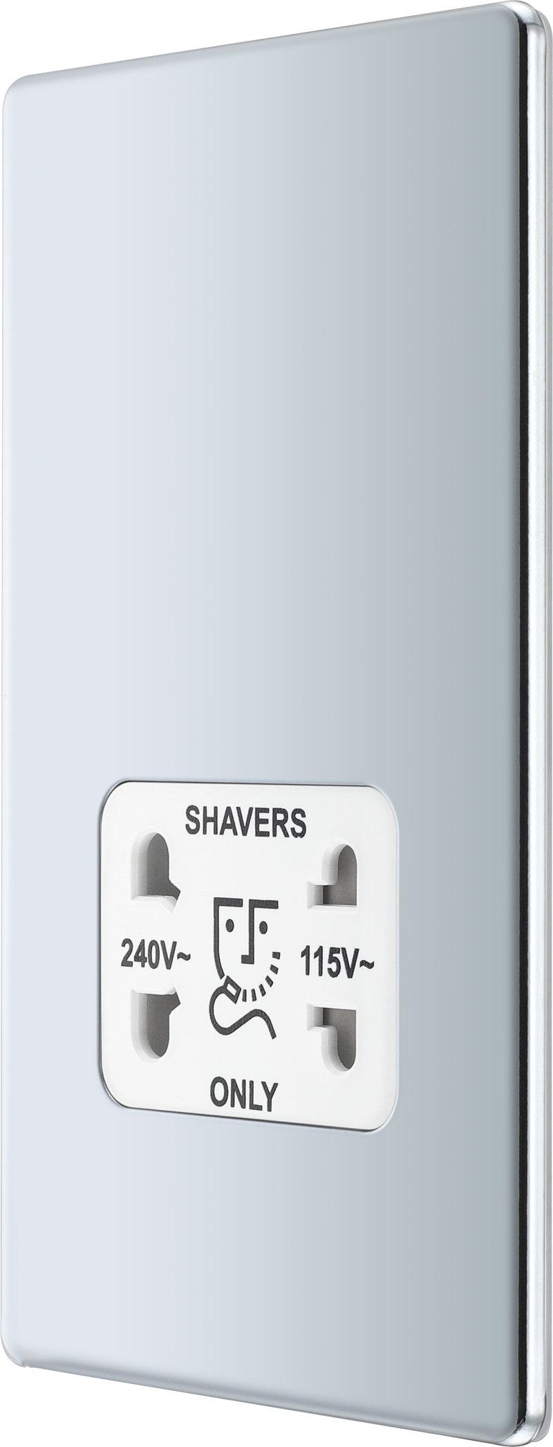 BG Electrical Flatplate Screwless Polished Chrome - 115/240V dual voltage shaver socket
