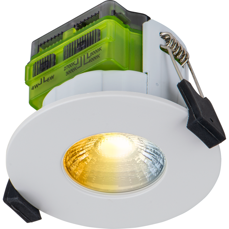 Luceco Ftype MK2 - FType MK2 Fire Rated Downlight 4W/6W 750lm Power Change with 4Colour CCT 2700, 3000, 4000K, 6000K Dimmable IP65 White bezel - Flat