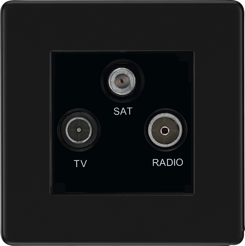 BG Electrical Flatplate Screwless Matt Black - Triple TV/FM/SAT triplex - screened
