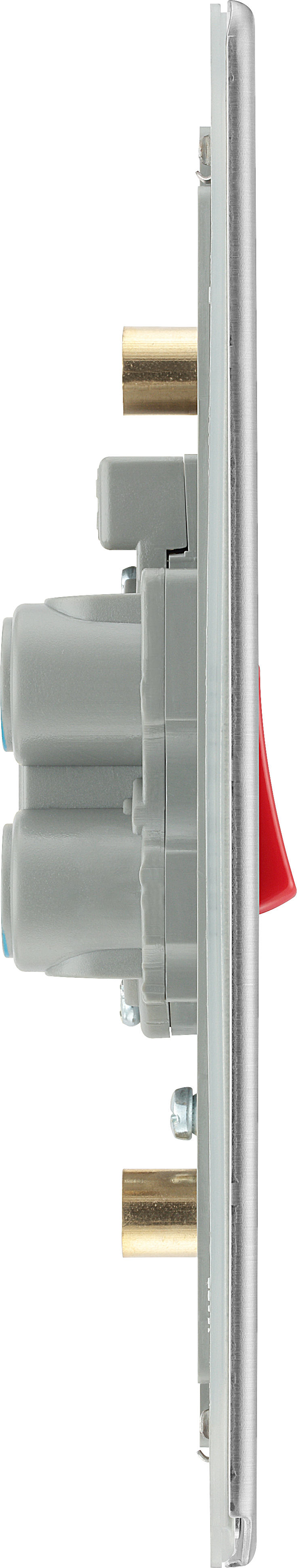 BG Electrical Flatplate Screwless Brushed Steel - 45A, double pole, large plate, with indicator