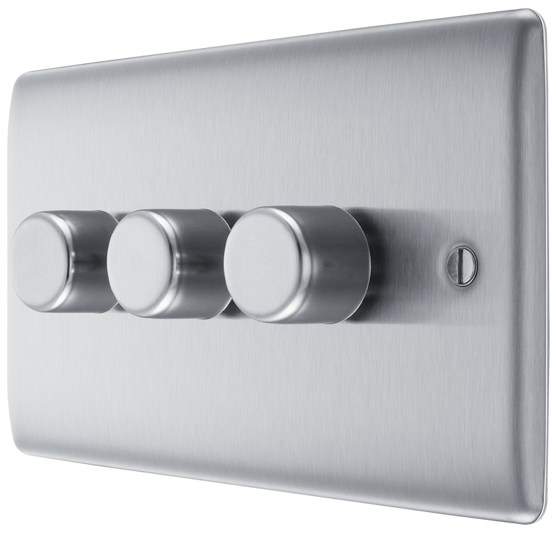 BG Electrical Nexus Metal Brushed Steel - Triple, 2 way push 200W