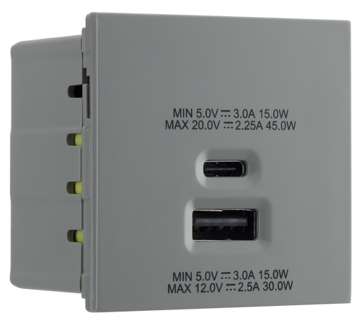 BG Electrical Euro Module - 45W USB A+C Euro Module - Grey