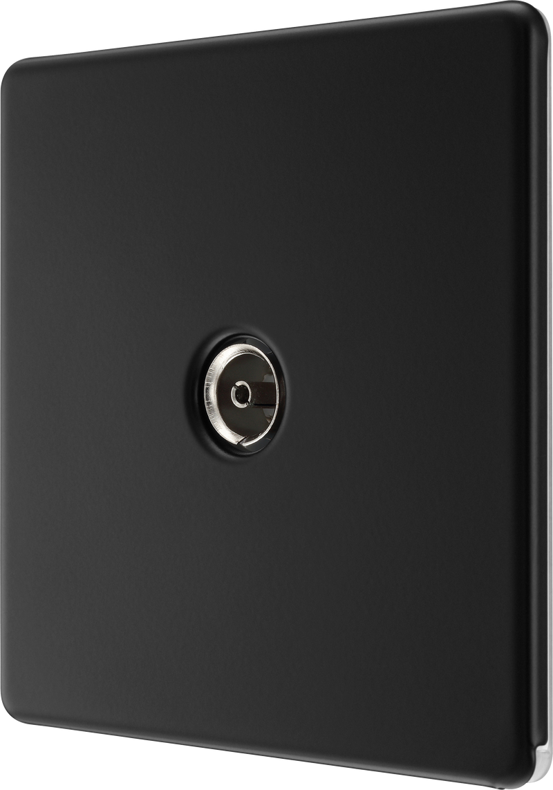 BG Electrical Flatplate Screwless Matt Black - Single, co-axial