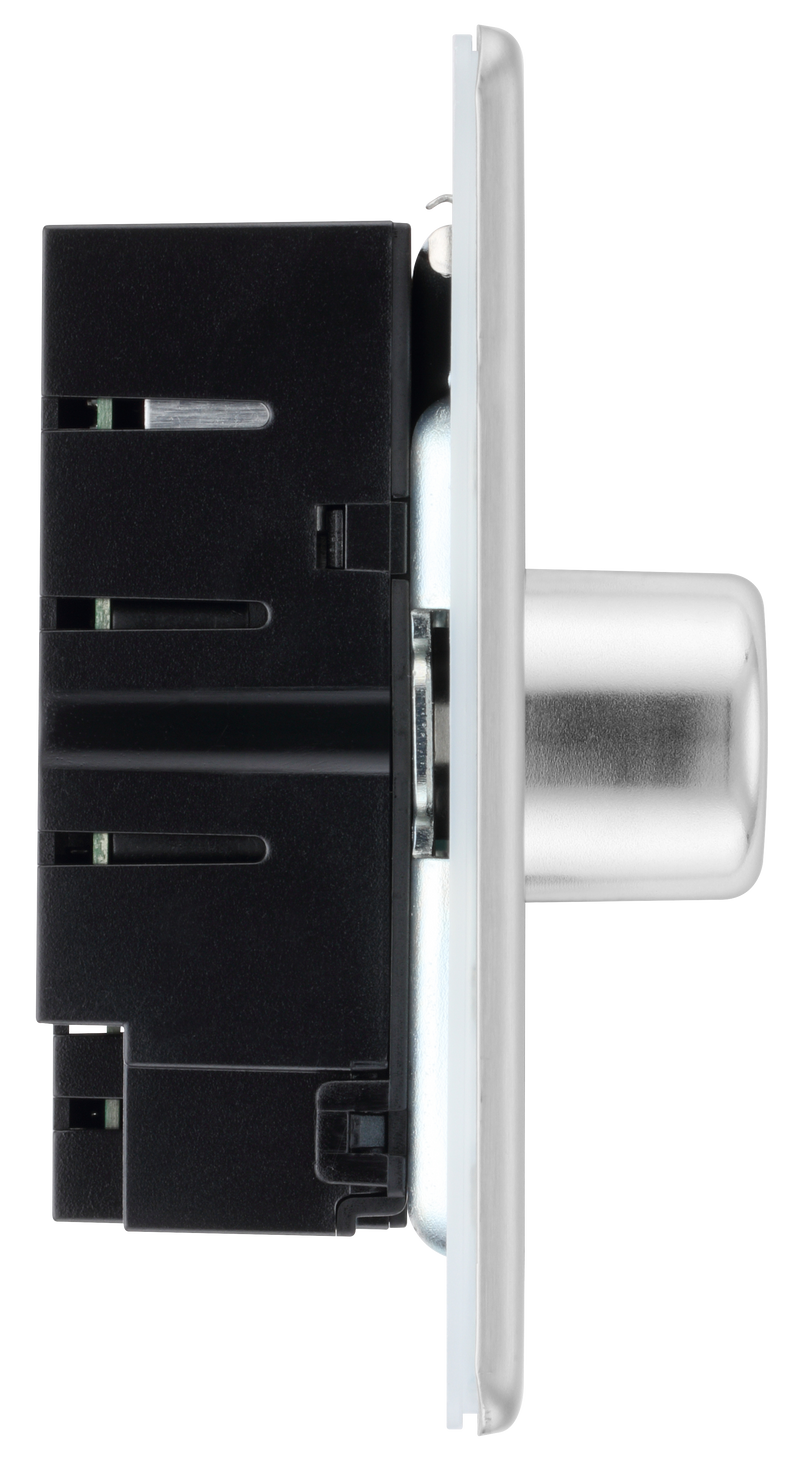 BG Electrical Flatplate Screwless Brushed Steel - Double 2 way push 200W