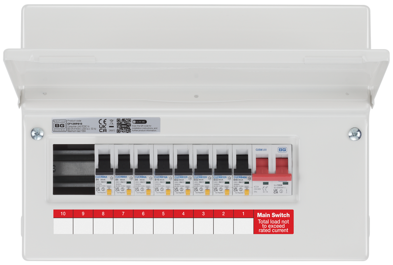 BG Circuit Protection RCBO Main Switch - 12 module, 10 way, 100A Main Switch, 8 RCBO's