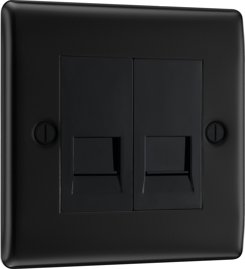 BG Electrical Nexus Metal Matt Black - Double, RJ11 telephone socket