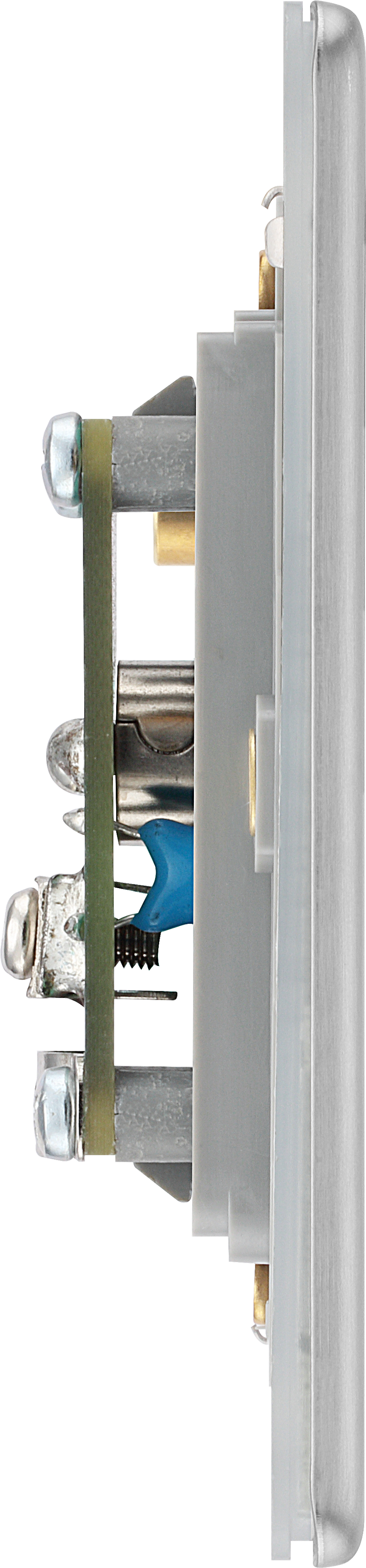 BG Electrical Flatplate Screwless Brushed Steel - Double, isolated, co-axial