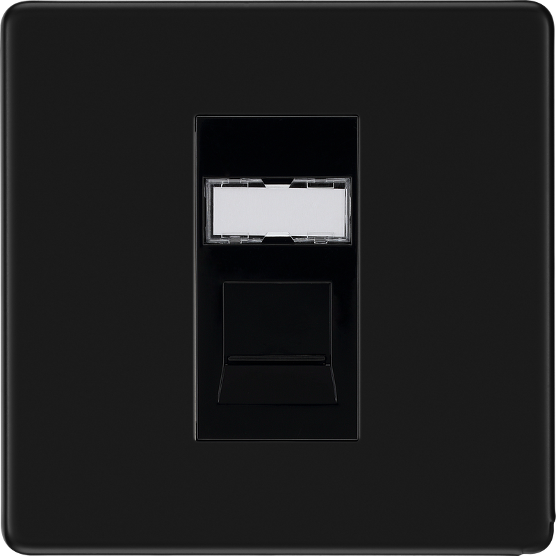 BG Electrical Flatplate Screwless Matt Black - Single, RJ45 data socket