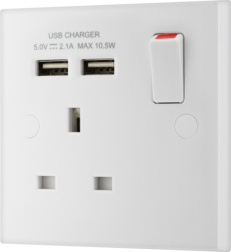 BG Electrical 900 Series - Single switched, single pole, with 2 x USB A