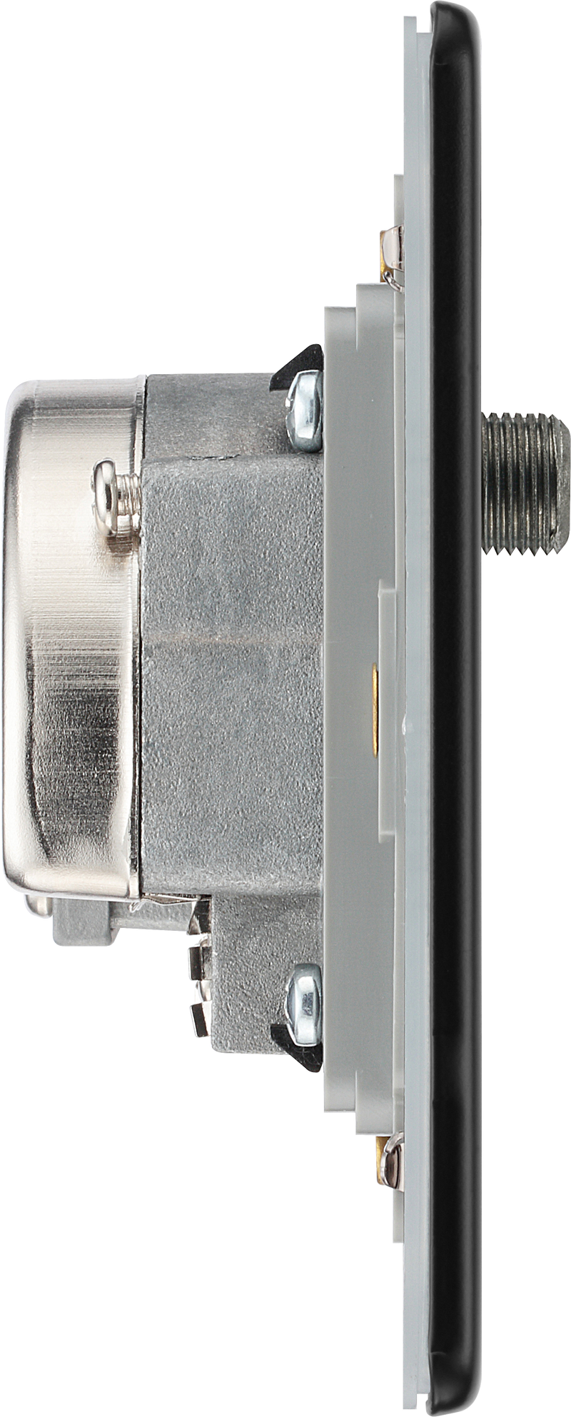BG Electrical Flatplate Screwless Matt Black - Triplex with BT outlet and co-axial return - screened