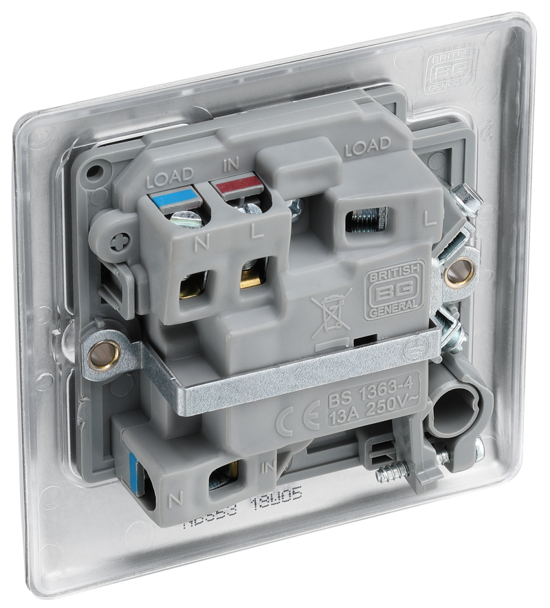 BG Electrical Nexus Metal Brushed Steel - Switched and fused with indicator and flex outlet