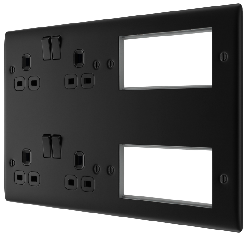 BG Electrical Nexus Metal Matt Black - 2 x double, switched, double pole, 8 Euro Module