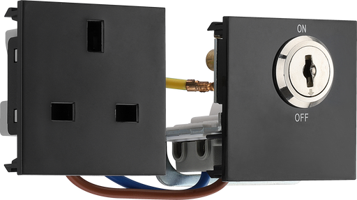 BG Electrical Euro Module - 13A double pole, key controlled socket