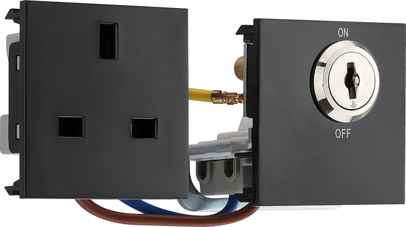BG Electrical Euro Module - 13A double pole, key controlled socket