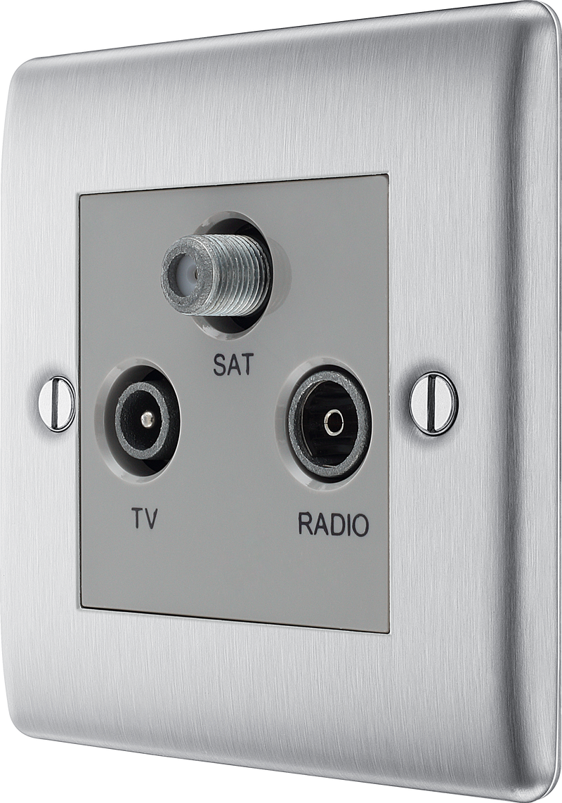 BG Electrical Nexus Metal Brushed Steel - Triple TV/FM/SAT triplex - screened
