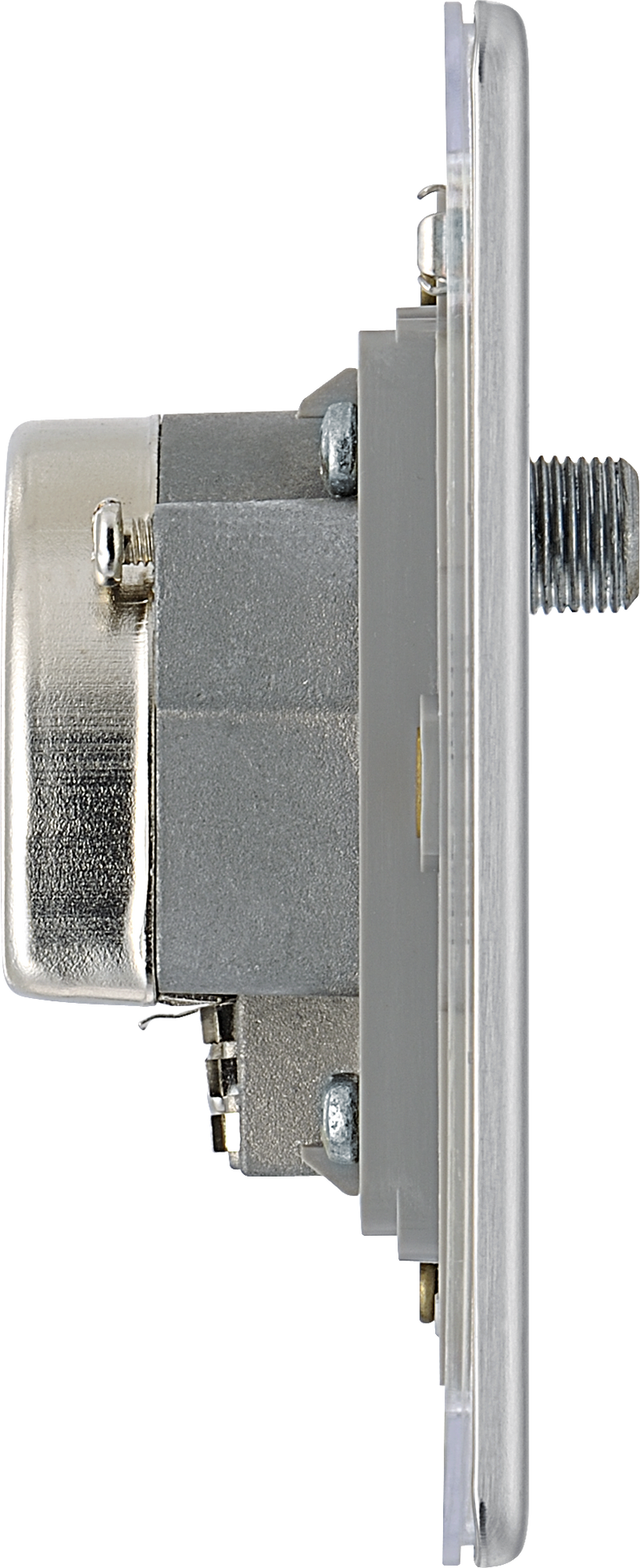 BG Electrical Flatplate Screwless Brushed Steel - Triple TV/FM/SAT triplex - screened