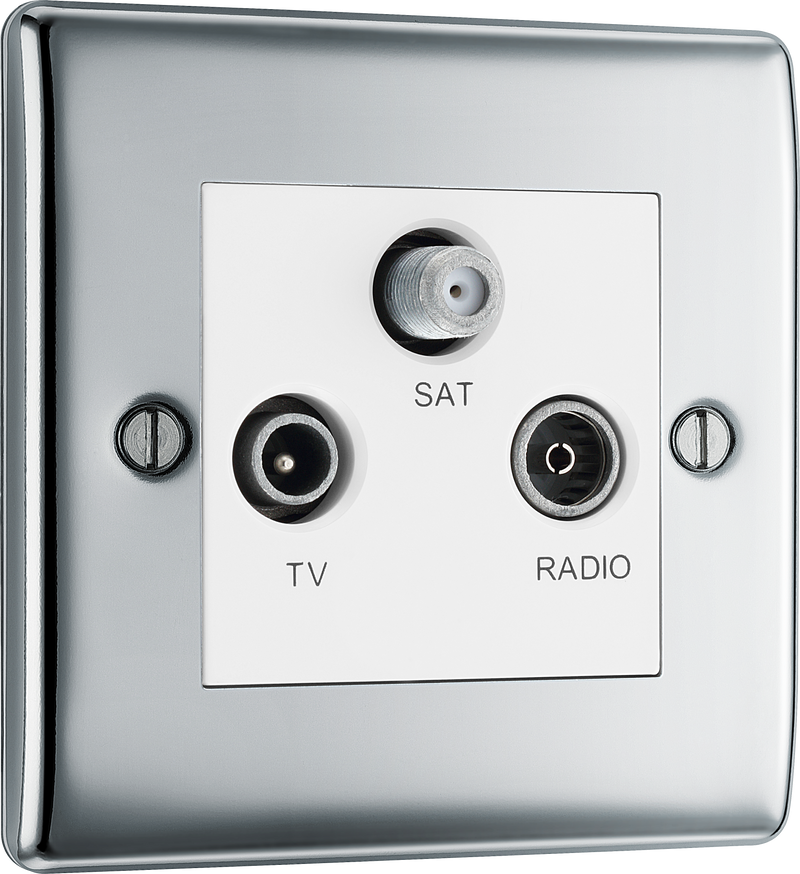 BG Electrical Nexus Metal Polished Chrome - Triple TV/FM/SAT triplex - screened