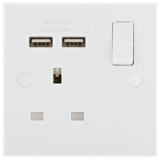 BG Electrical 900 Series - Single switched, single pole, with 2 x USB A