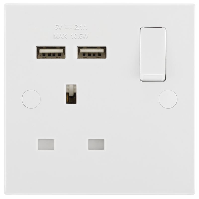 BG Electrical 900 Series - Single switched, single pole, with 2 x USB A