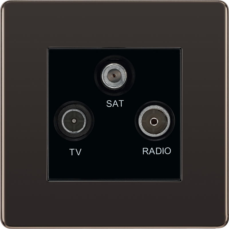 BG Electrical Flatplate Screwless Black Nickel - Triple TV/FM/SAT triplex - screened