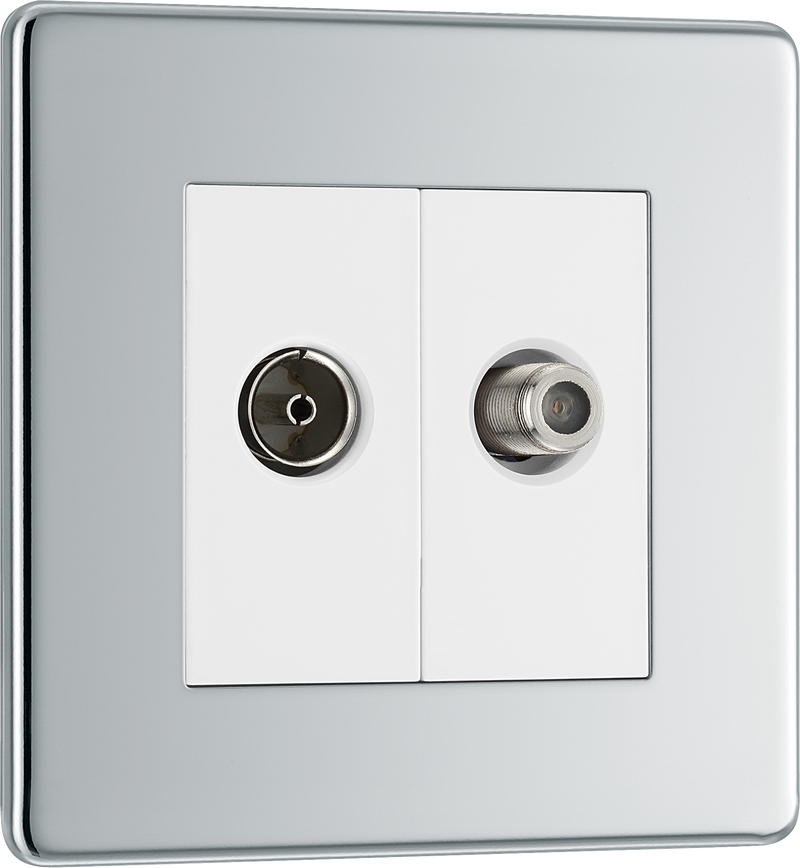 BG Electrical Flatplate Screwless Polished Chrome - Double, satellite and co-axial