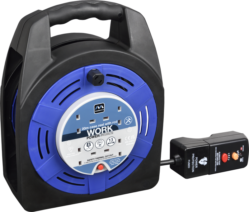 Masterplug Work - 20m, 4 Sockets, 13A, Blue