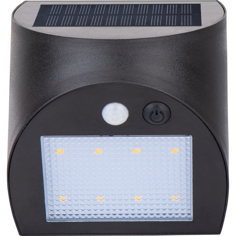 Luceco Prysm Wall Light - Prysm Decorative Outdoor Solar Wall Light with PIR Motion Sensor and USB Charging Port, LED Exterior Lighting, Black, IP54, 6W, 600lm, 4000K