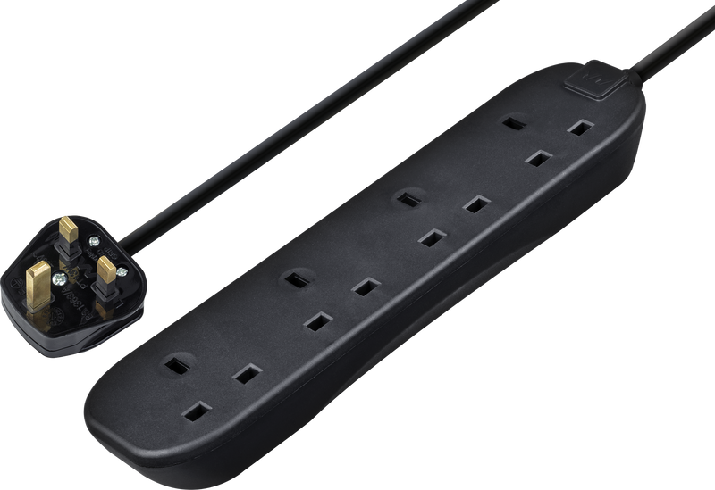 Masterplug Basic - 4 Sockets, 5m, 13A, Black