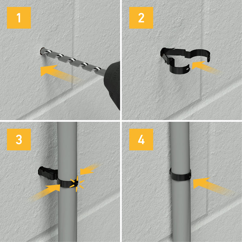 D-Line Fire Clip - Safe-D Stag-Clip for 1x 8-10mm φ cable. Single, Black - Pack of 100