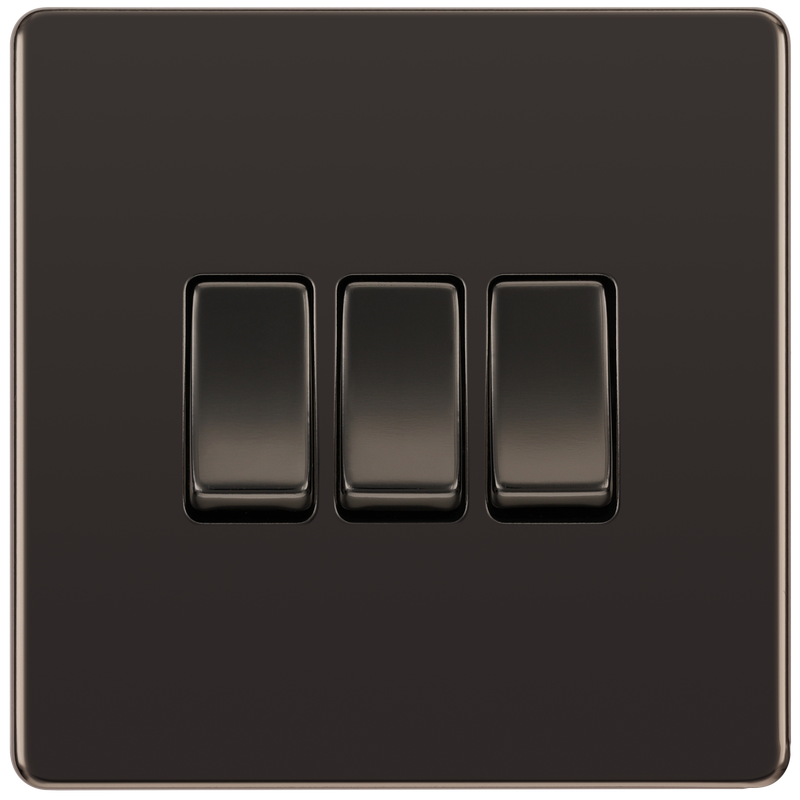 BG Electrical Flatplate Screwless Black Nickel - Triple 2 way switch