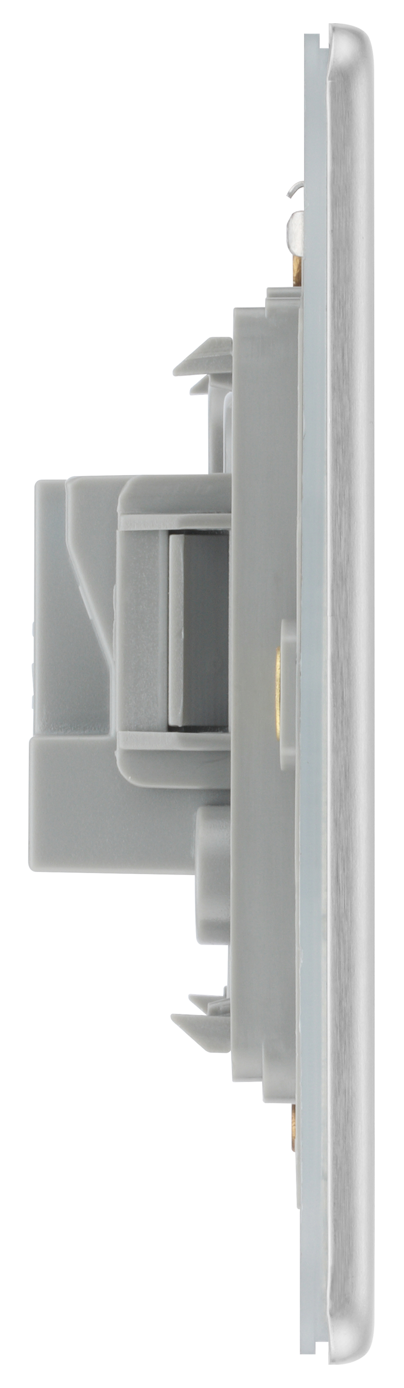 BG Electrical Flatplate Screwless Brushed Steel - 2A, single, unswitched, round pin