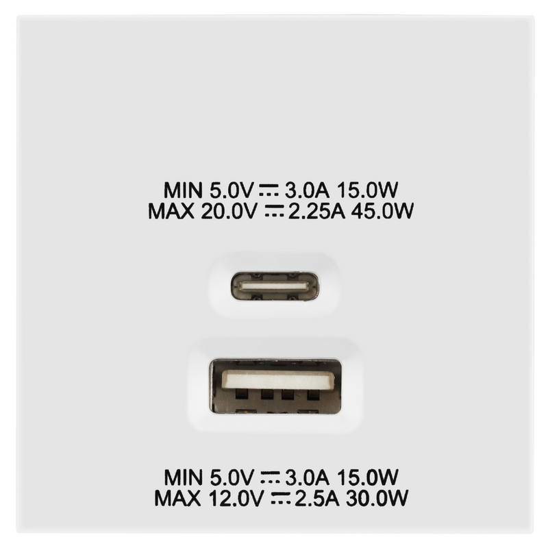 BG Electrical Euro Module - 45W USB A+C Euro Module - White