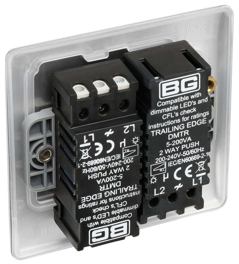 BG Electrical Nexus Metal Brushed Steel - Double, 2 way push 200W