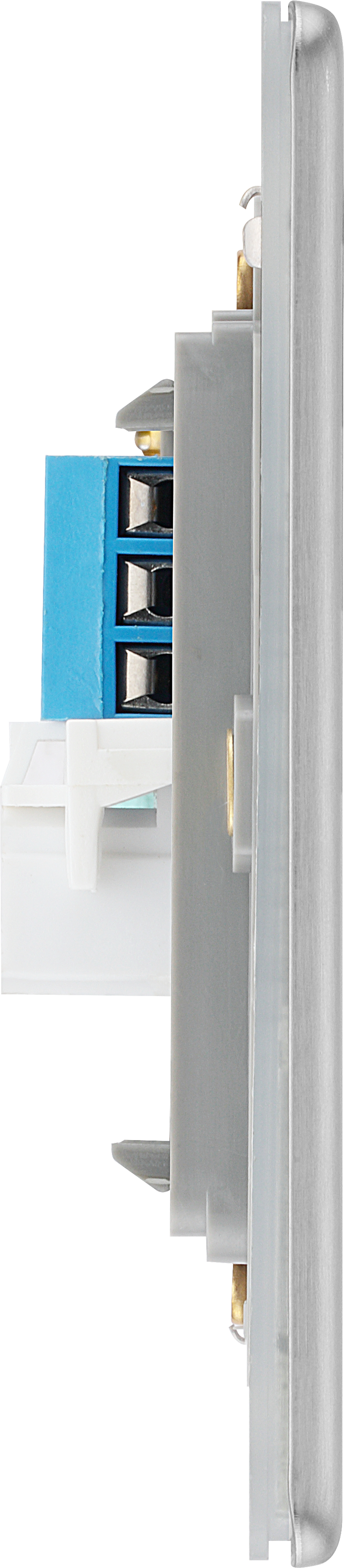 BG Electrical Flatplate Screwless Brushed Steel - Double, telephone socket, secondary