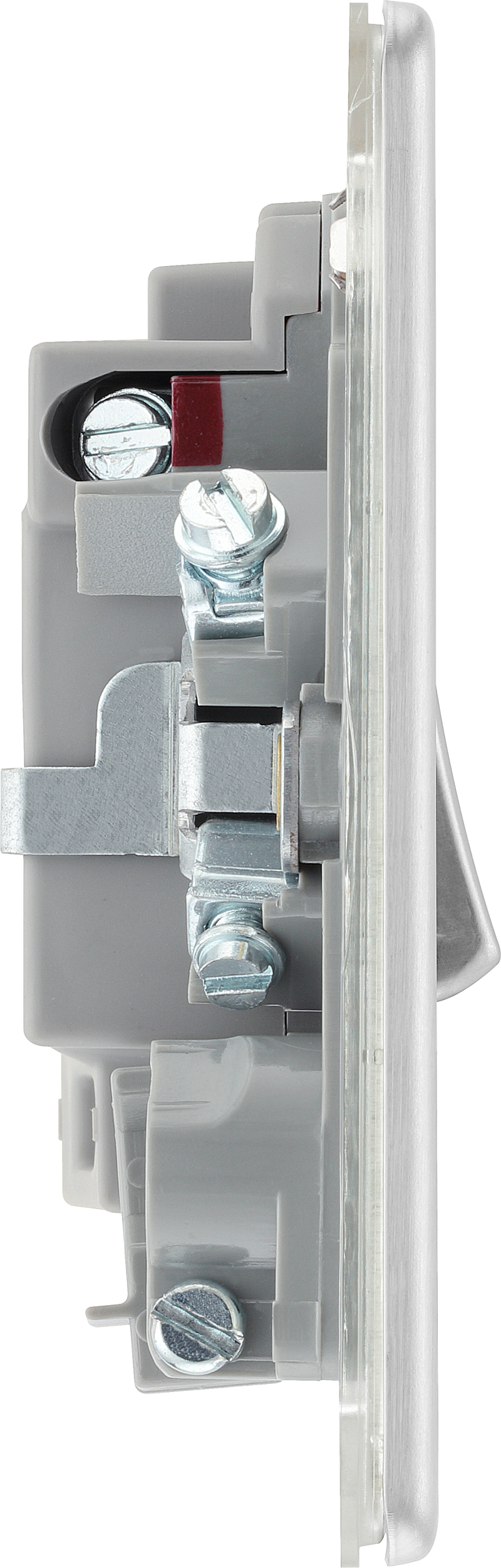 BG Electrical Flatplate Screwless Brushed Steel - Switched and fused with indicator and flex outlet