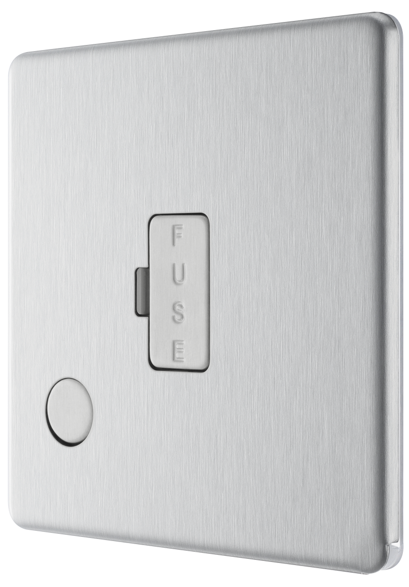 BG Electrical Flatplate Screwless Brushed Steel - Unswitched and fused with flex outlet
