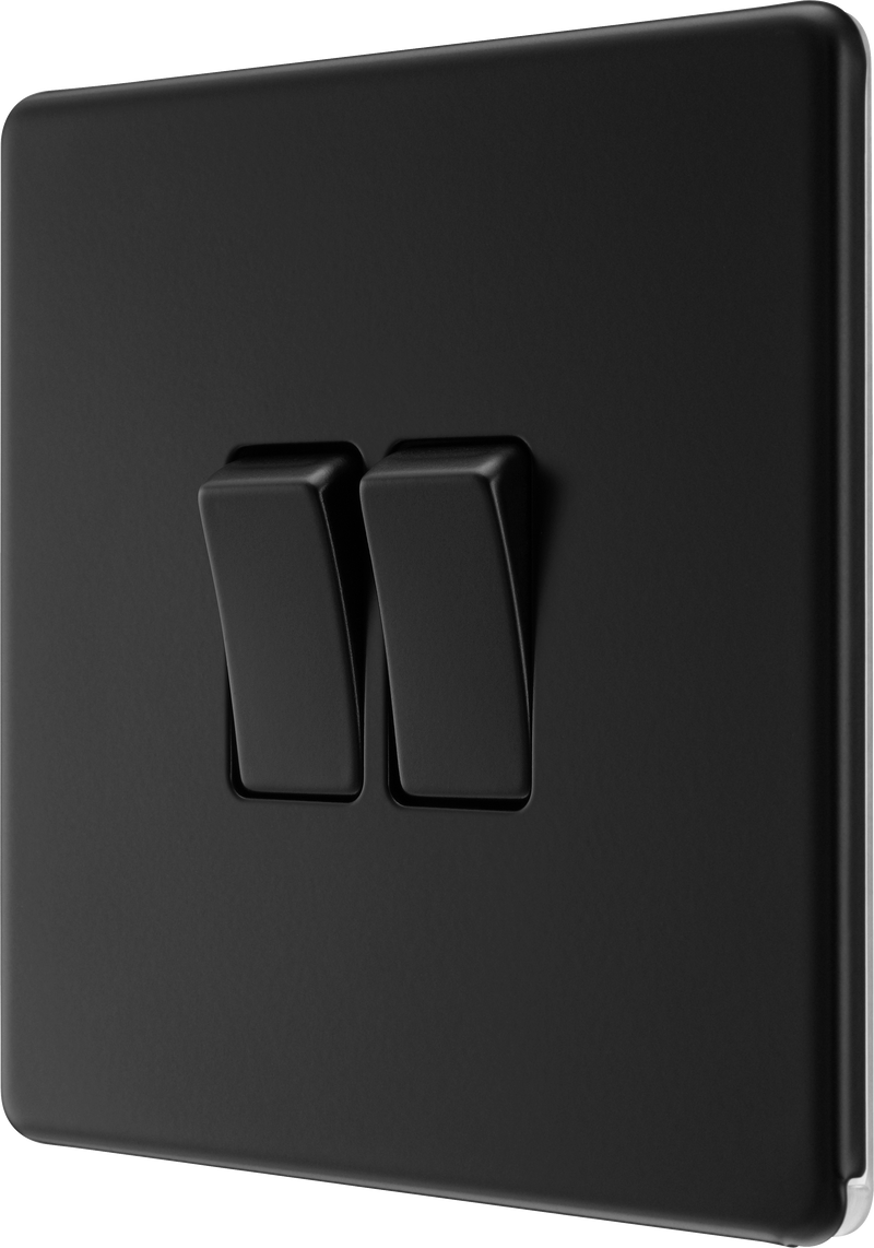 BG Electrical Flatplate Screwless Matt Black - Double, 2 way switch