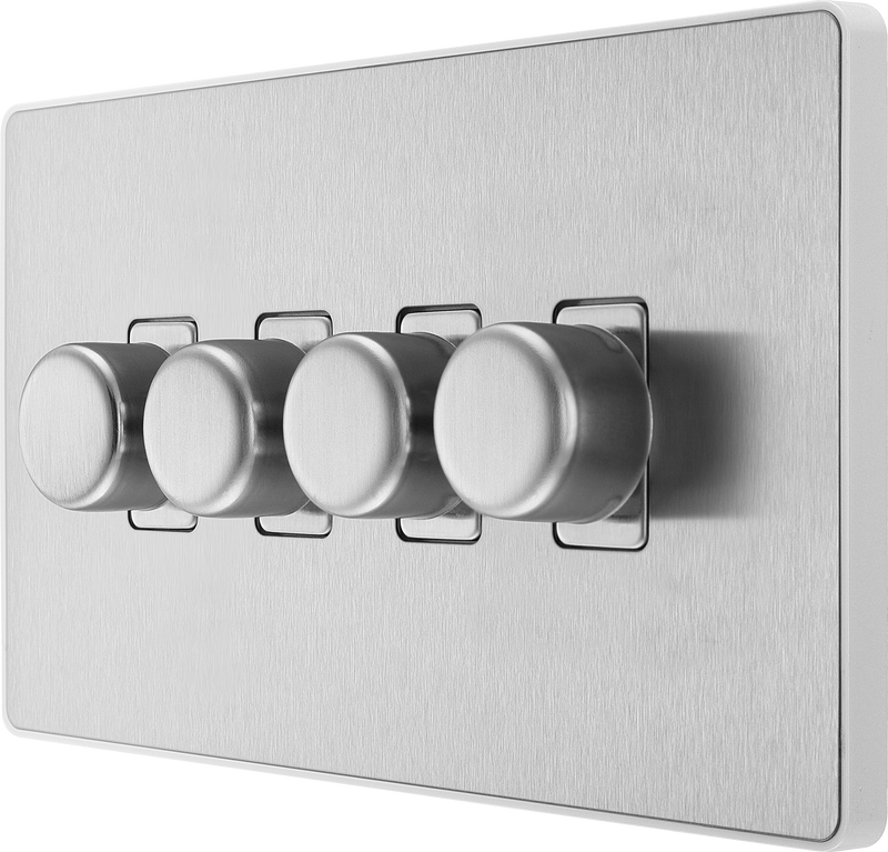 BG Electrical Evolve Brushed Steel - Quadruple, 2 way push 200W