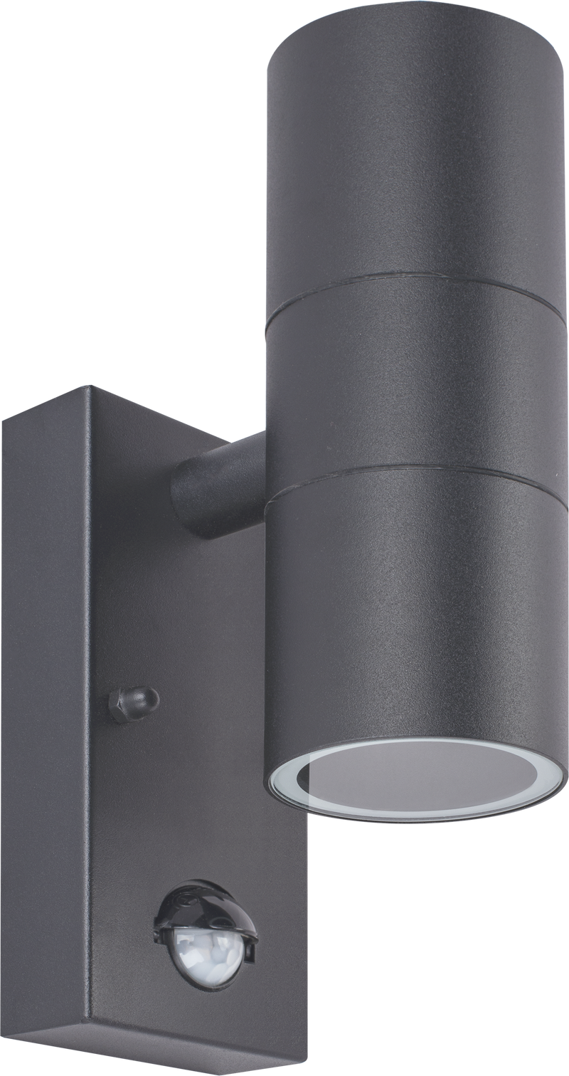 Luceco Azurar Wall Light - Exterior decorative up / down wall light GU10 with PIR finished in slate grey