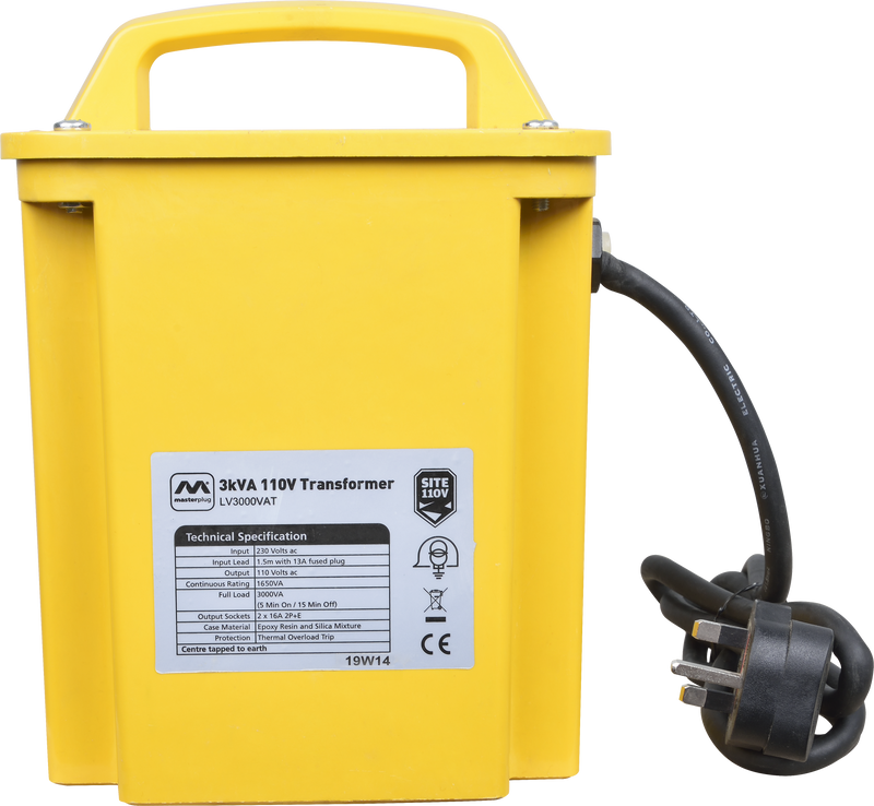 Masterplug Site - 110V 3.3KVA, 2 Sockets, 1.5m, 16A, Yellow