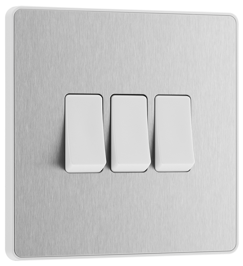 BG Electrical Evolve Brushed Steel - Triple, 2 way switch