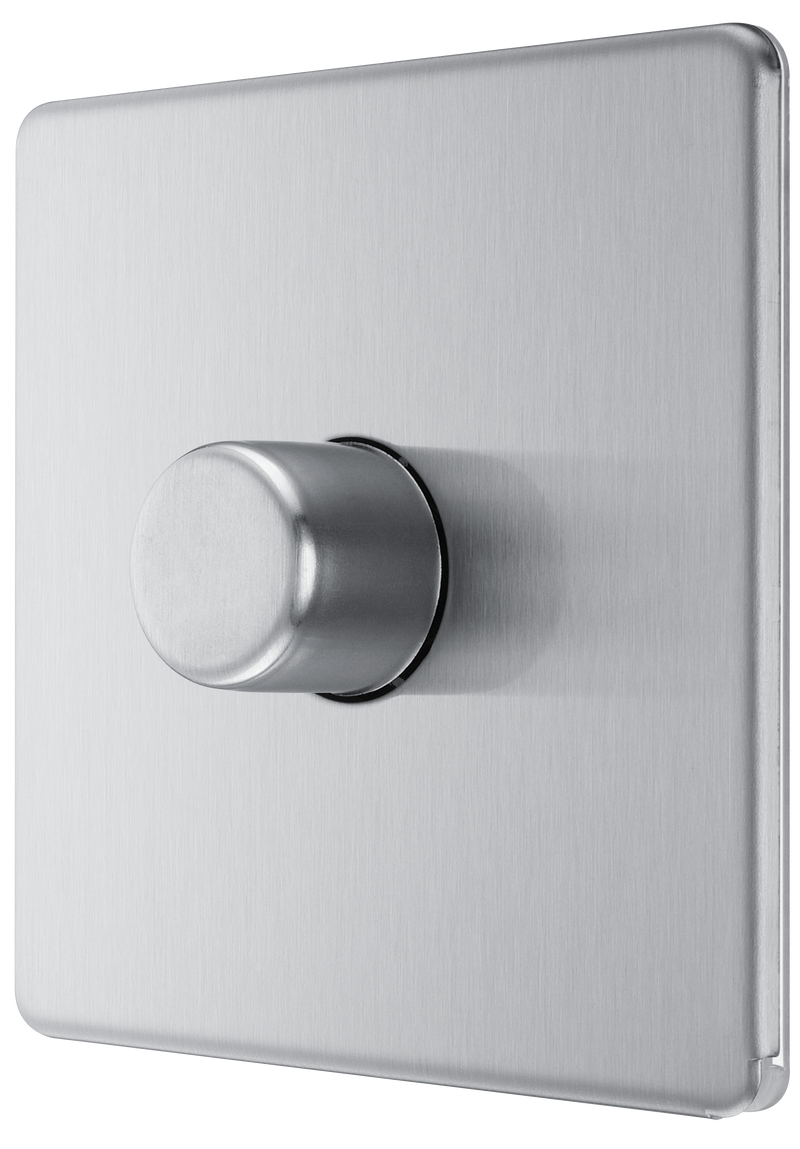 BG Electrical Flatplate Screwless Brushed Steel - Single, 2 way push 200W