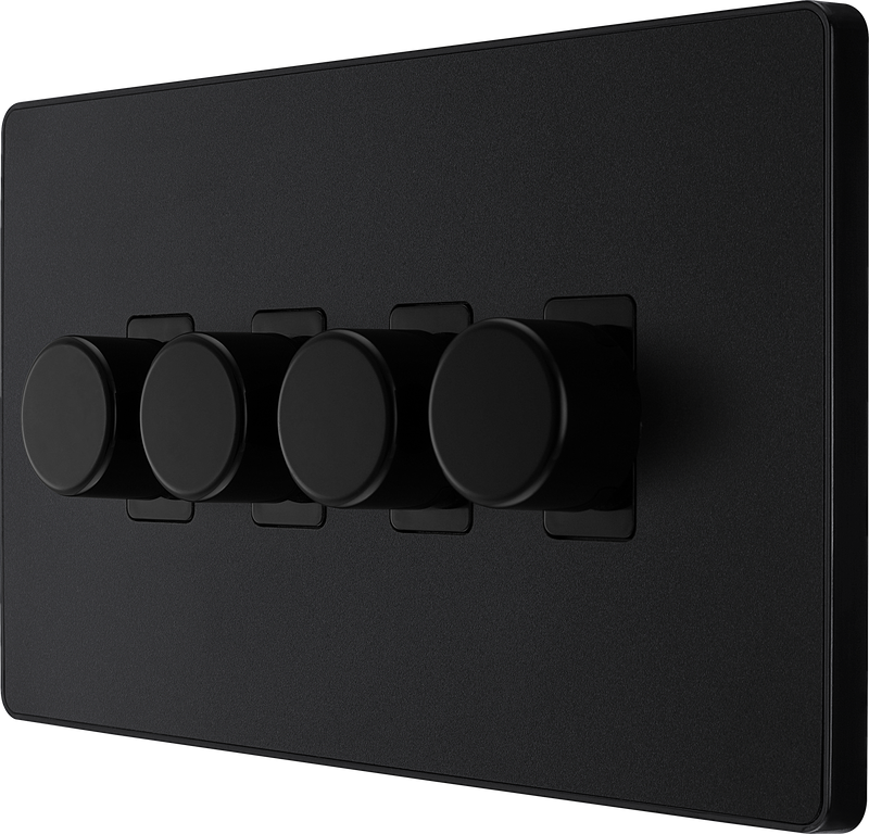 BG Electrical Evolve Matt Black - Quadruple, 2 way push 200W