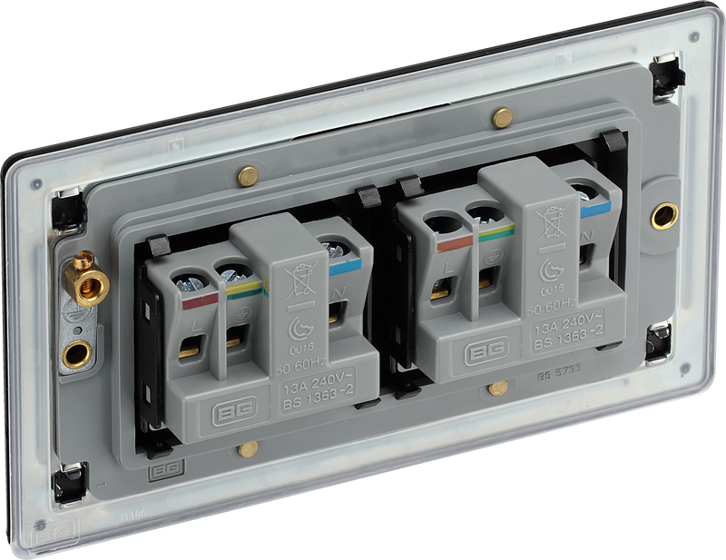 BG Electrical Flatplate Screwless Matt Black - Double unswitched