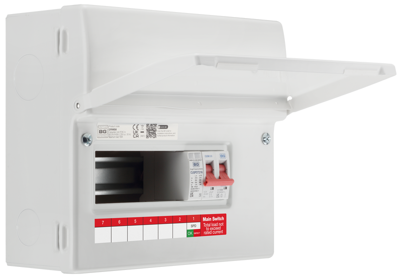 BG Circuit Protection Main Switch SPD - 9 module, 6 way, 100A Main Switch, Type 2 SPD