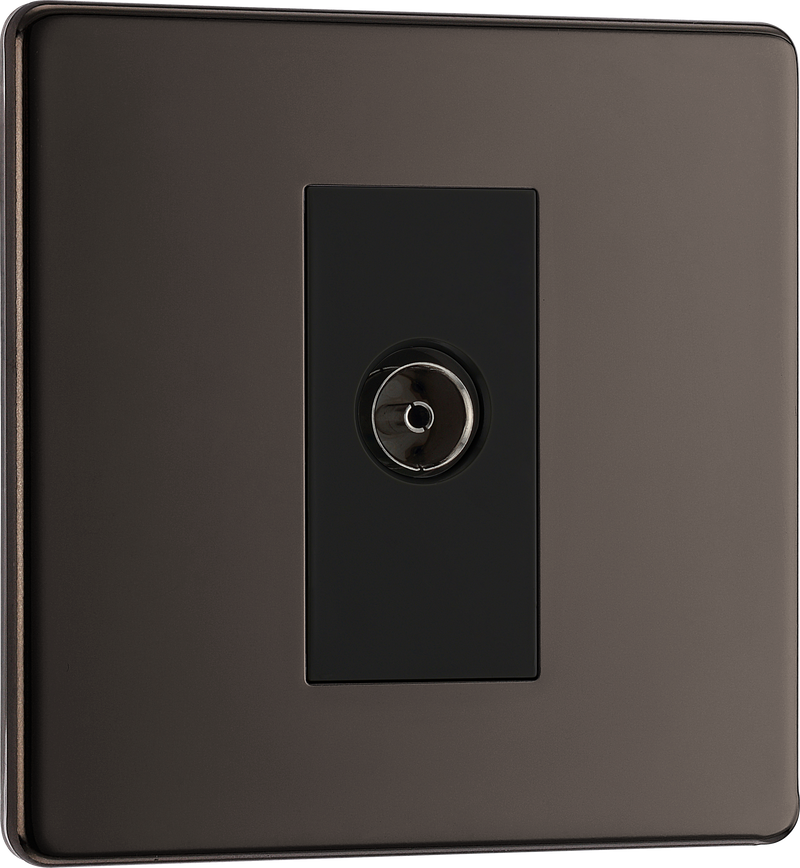BG Electrical Flatplate Screwless Black Nickel - Single isolated, co-axial