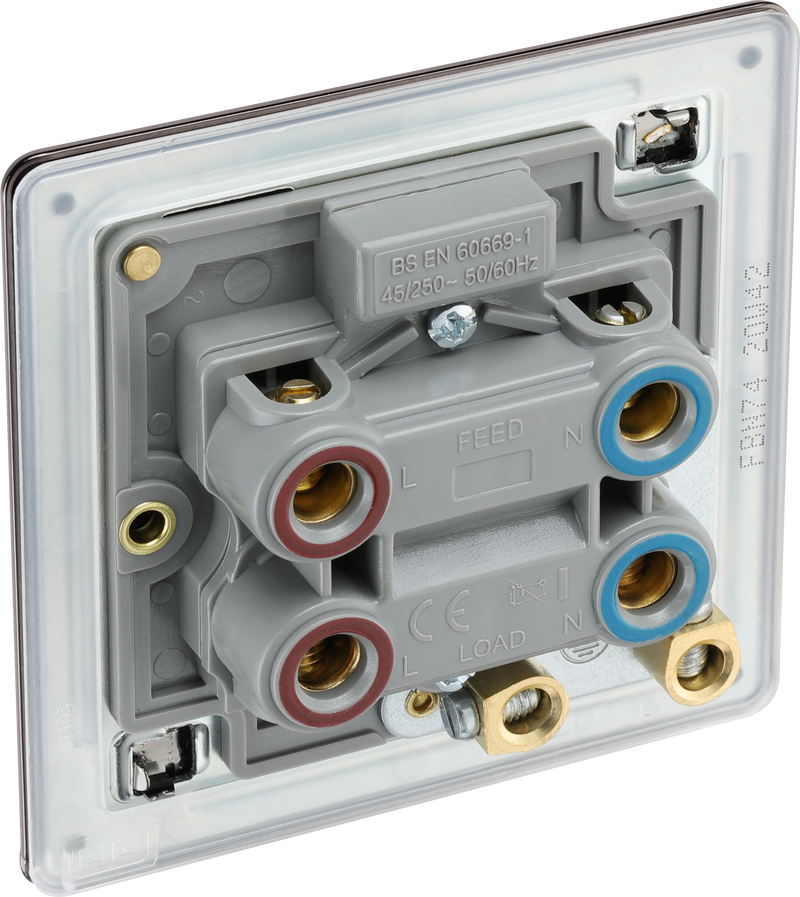 BG Electrical Flatplate Screwless Black Nickel - 45A double pole, single plate, with indicator