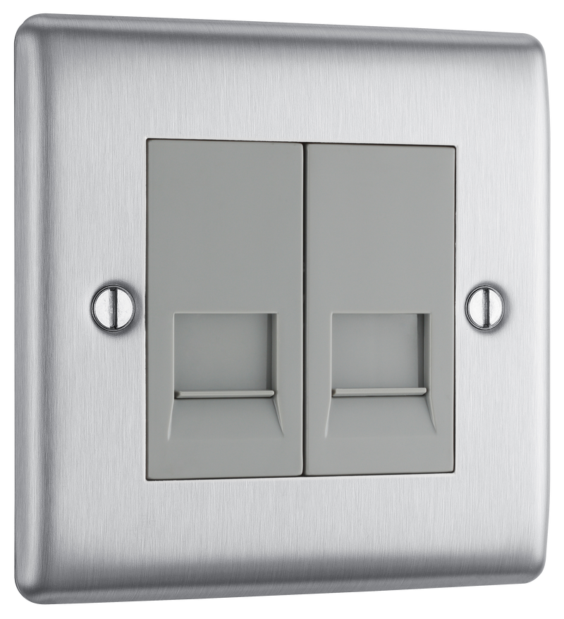 BG Electrical Nexus Metal Brushed Steel - Double, RJ11 telephone socket