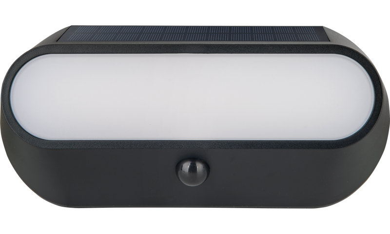 Luceco Ext Residential - Carina Decorative Oval Outdoor Solar Bulkhead Wall Light with PIR Motion Sensor, LED Exterior Lighting, Black, IP54, 5W, 470lm, 4000K