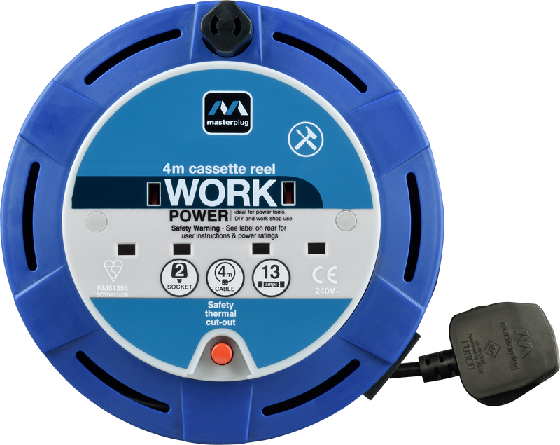 Masterplug Work - 4m, 2 Sockets, 13A, Blue